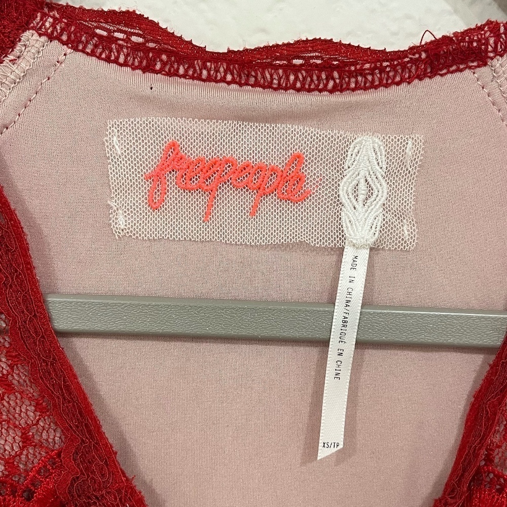 NWT FREE PEOPLE | Lace Mesh Bodycon Embroidered Mini Dress in Cherry | Size XS - Picture 5 of 9
